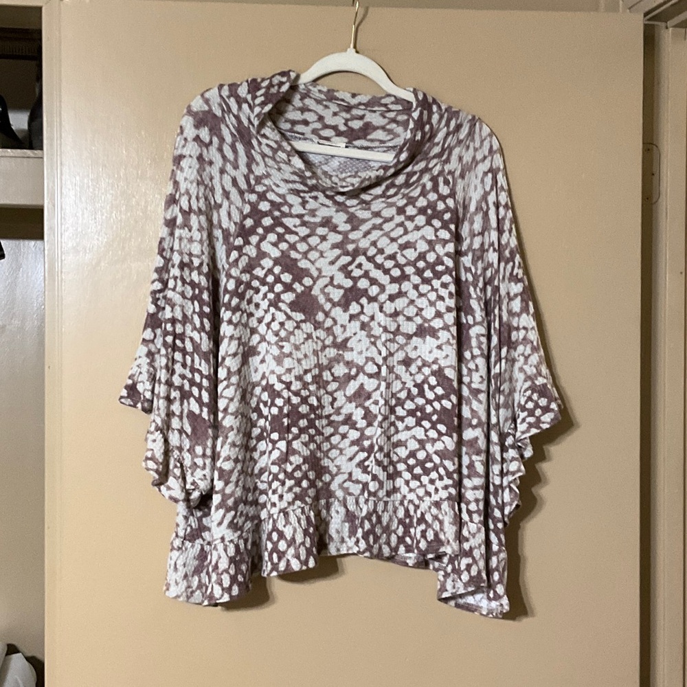 ODDY Oversized Waffle Weave Textured & Ruffled Top